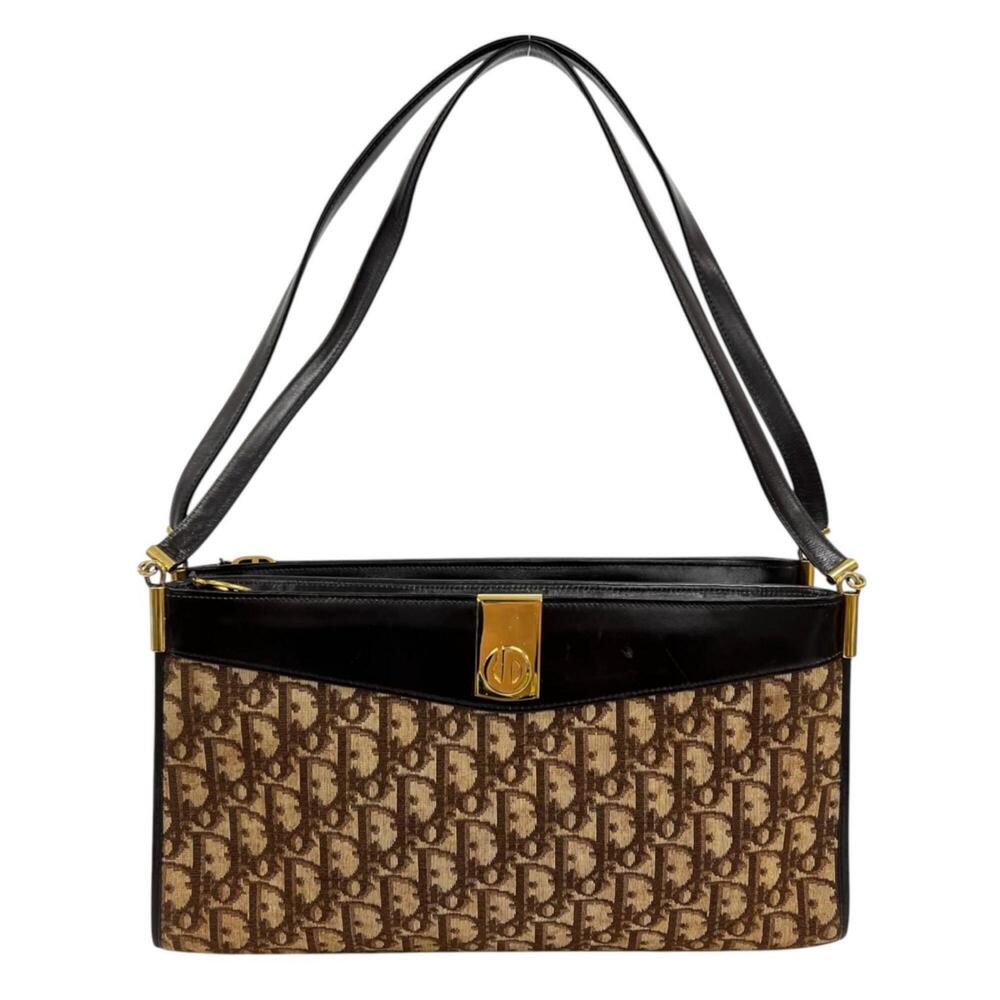 Christian Dior Trotter Shoulder Bag, Canvas and Leather, Brown, Women's